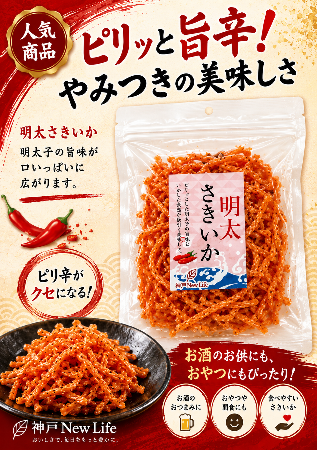 辛子明太子さきいか　チャック付き　80g